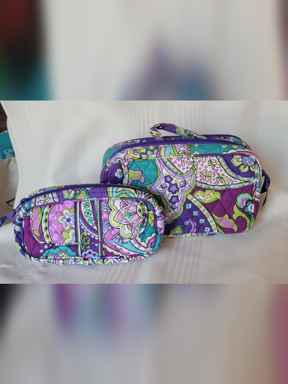 Vera Bradley Purple Paisley Quilted Cosmetic Case Set